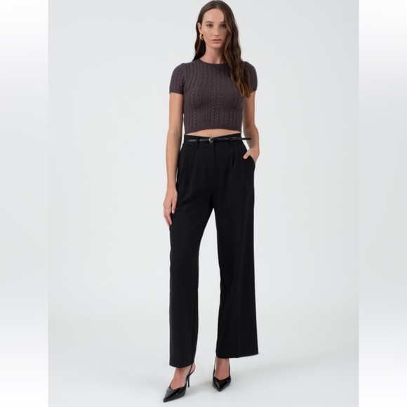 The Workshop Pants - The Workshop High Waist Pleated Wide Leg Dress Pants Black